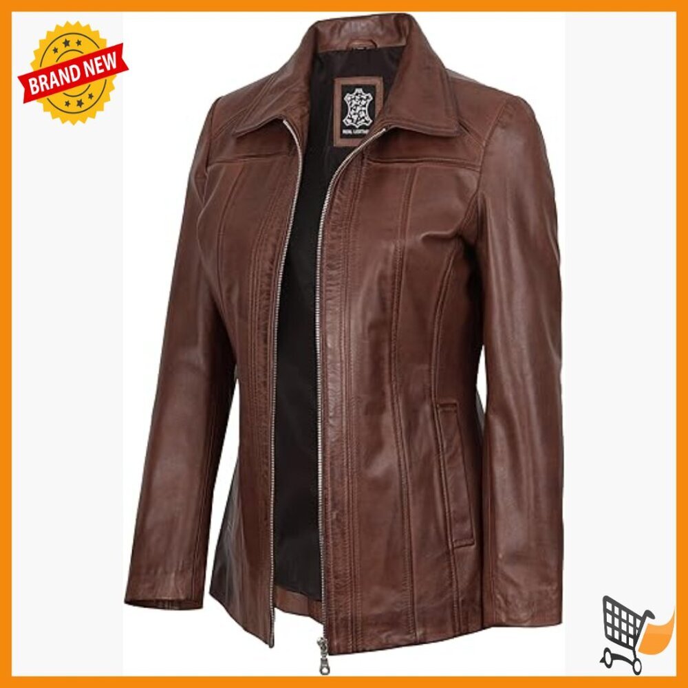 Real Lambskin Leather Jacket, Zipper Closure, Side Pockets, Regular Fit